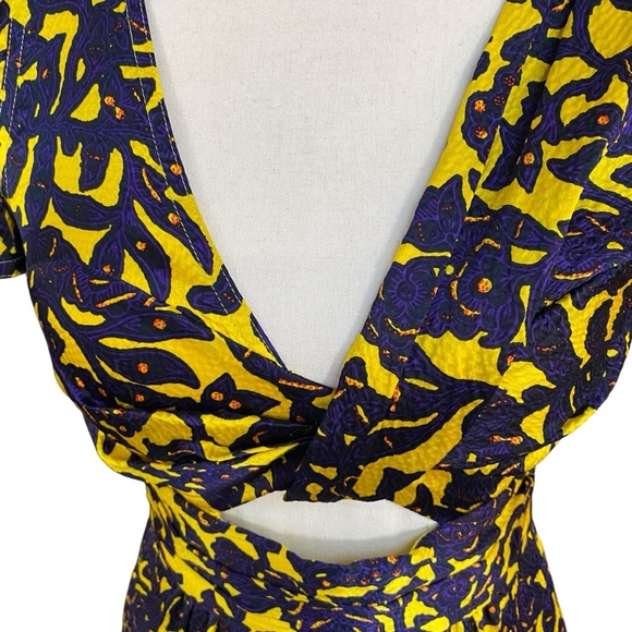 A.L.C. Valencia Silk Floral Midi Dress Yellow Purple Cut-Out Ruffle Hem Sz 2 - Picture 8 of 16